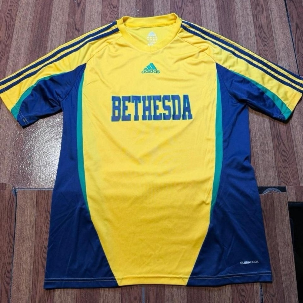 Adidas Yellow‎ Blue Bethesda Clima Retro Sportswear Jersey Shirt Large
